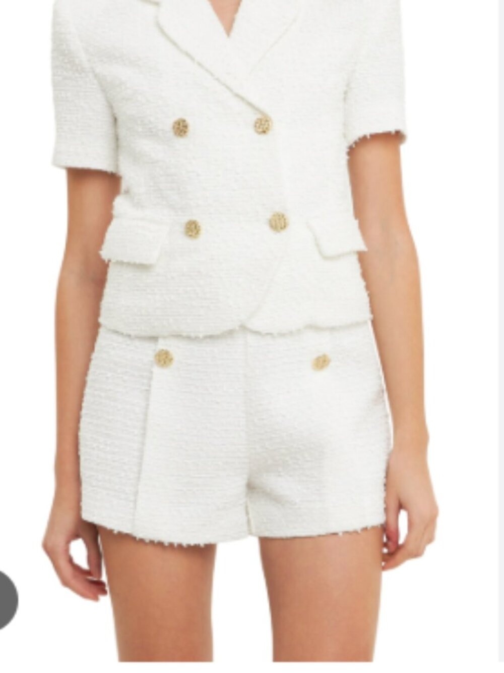 Endless Rose White Tweed Front Gold Button Shorts Medium
